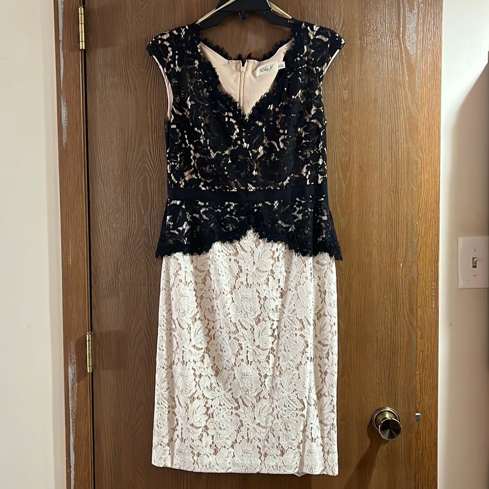 Eliza J Black and Cream Lace Cocktail Dress